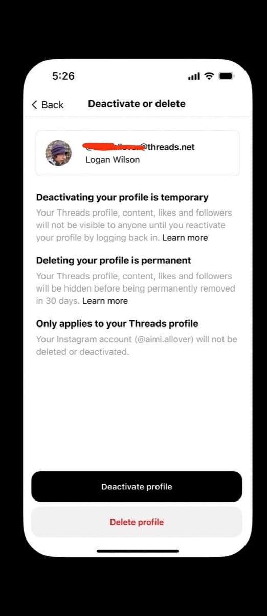 How to delete Threads without deleting Instagram Account